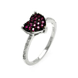 Sterling Silver Trendy Heart Design Embedded with Micro Paved Red Czs Paved Band RingAnd Ring Dimensions of 9MMx10MM