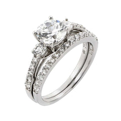 Sterling Silver Elegant 2 Pieces Engagement Ring with Centered Three Solitaire Round Cut Clear CzsAnd Ring Dimensions of 12.2MMx7MM