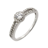 Sterling Silver Classy Solitaire Round Cut Clear Cz with Paved Halo Setting Split Shank RingAnd Ring Diameter of 6.2MM