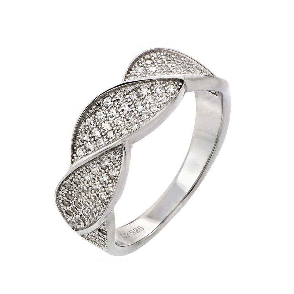 Sterling Silver Fancy Twisted Design Inlaid with Micro Paved Clear Czs RingAnd Band Width of 6.7MM