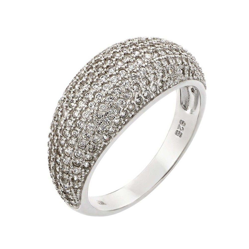 Sterling Silver Elegant Micro Paved Domed Ring with Band Width of 9.5MM