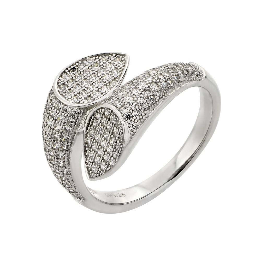 Sterling Silver Elegant Pearshaped Design Inlaid with Micro Paved Clear Czs Bypass Band RingAnd Ring Dimensions of 14MMx15MM