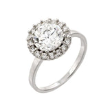 Sterling Silver Classy Solitaire Round Cut Clear Cz with Paved Halo Setting RingAnd Ring Diameter of 12MM