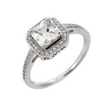 Load image into Gallery viewer, Sterling Silver Elegant Bridal Ring with Centered Princess Cut Clear Cz with Paved Halo Setting