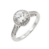 Sterling Silver Elegant Solitaire Round Cut Clear Cz with Paved Halo Setting Wedding Band RingAnd Ring Diameter of 9.9MM