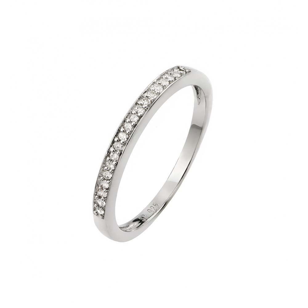 Sterling Silver Micro Paved Round Cut Clear Czs Thin Band Ring with Band Width of 2.1MM