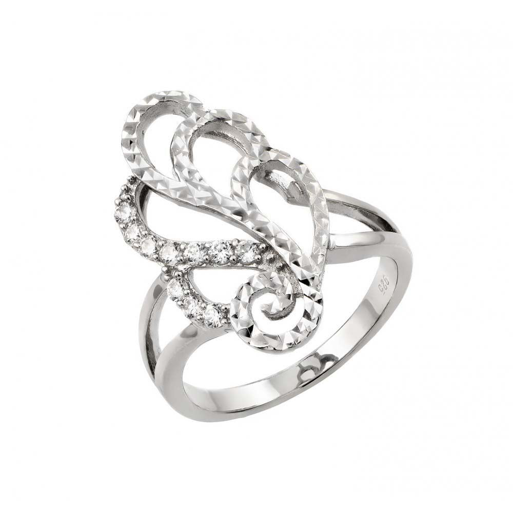 Sterling Silver Elegant Filigree Design with Diamond Cut and Inlaid with Clear Czs RingAnd Ring Dimensions of 22.7MMx13.1MM