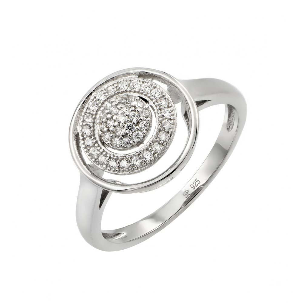 Sterling Silver Fancy Three Graduated Circles Design Inlaid with Clear Czs RingAnd Ring Diameter of 12MM