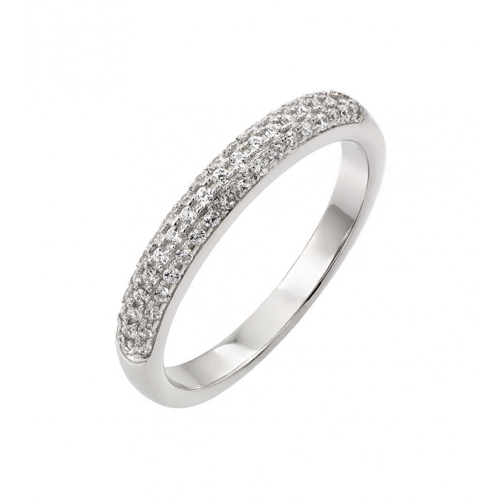 Sterling Silver Classy Micro Paved Domed Band Ring with Band Width of 3MM