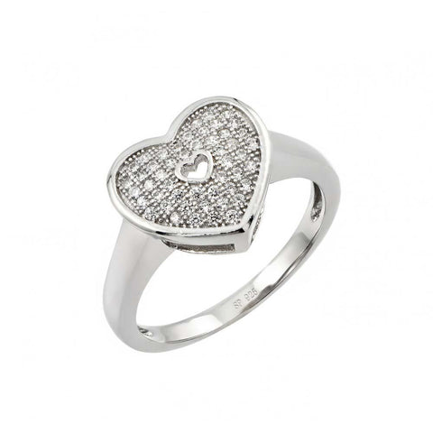 Sterling Silver Fancy Micro Paved Heart Design Ring with Ring Dimensions of 11.4MMx12.6MM