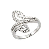 Sterling Silver Fancy Bypass Band Ring Inlaid with Clear Czs and Diamond Cut DesignAnd Ring Dimensions of 19.7MMx7.9MM