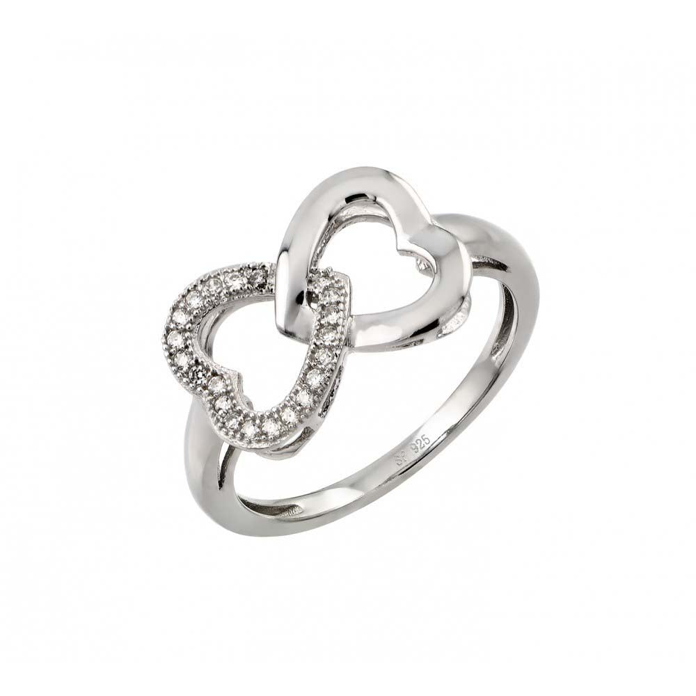 Sterling Silver Fancy Intertwined Hearts Design Inlaid with Clear Czs RingAnd Ring Dimensions of 10.3MMx15.5MM