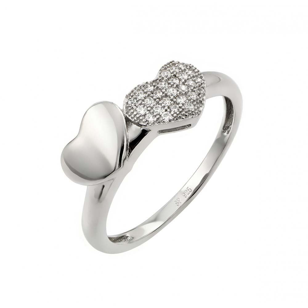 Sterling Silver Trendy Twin Hearts Design Inlaid with Micro Paved Clear Czs RingAnd Ring Dimensions of 6.9MMx15.5MM