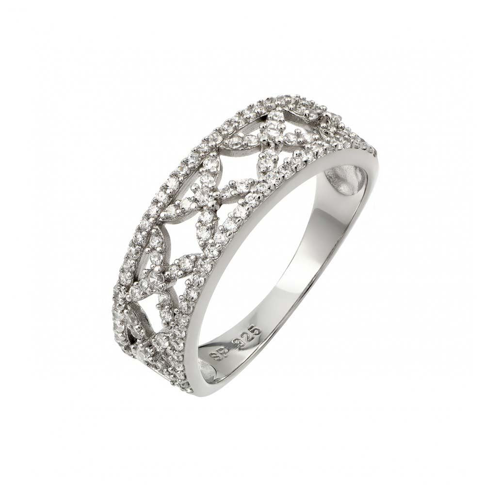 Sterling Silver Fancy Band Ring with Multi Paved Butterfly Design and Band Width of 6.5MM