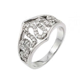 Sterling Silver Rhodium Plated Clear CZ Snake Inlay Ring