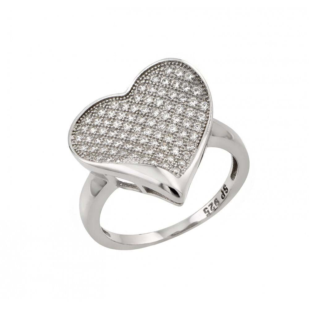 Sterling Silver Trendy Micro Paved Heart Design Ring with Ring Dimensions of 17.2MMx16.8MM