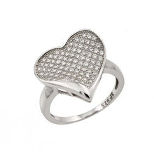 Load image into Gallery viewer, Sterling Silver Trendy Micro Paved Heart Design Ring with Ring Dimensions of 17.2MMx16.8MM