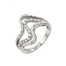 Load image into Gallery viewer, Sterling Silver Rhodium Plated Inlay Wave Shaped Ring With CZ Stones