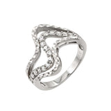 Sterling Silver Rhodium Plated Inlay Wave Shaped Ring With CZ Stones