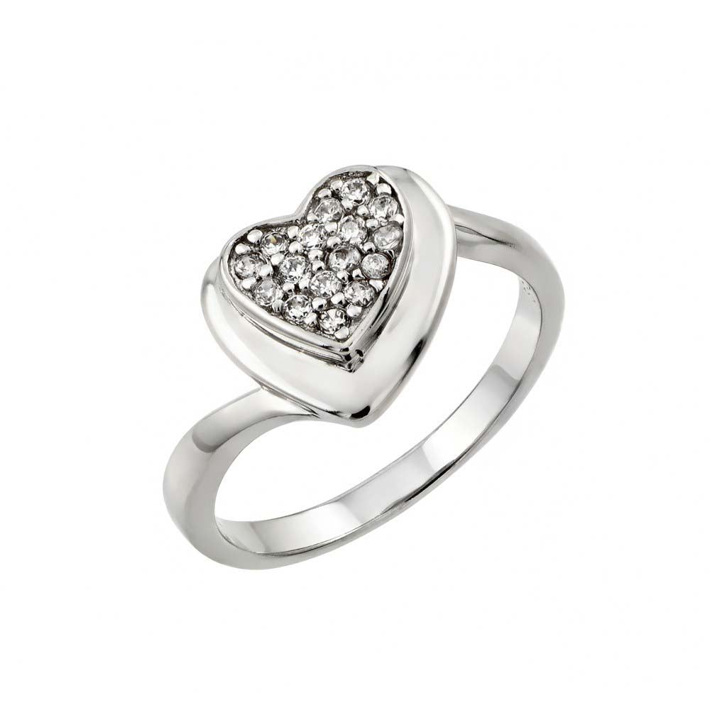 Sterling Silver Fancy Two Layered Heart Inlaid with Micro Paved Clear Czs RingAnd Ring Dimensions of 10.6MMx11.7MM