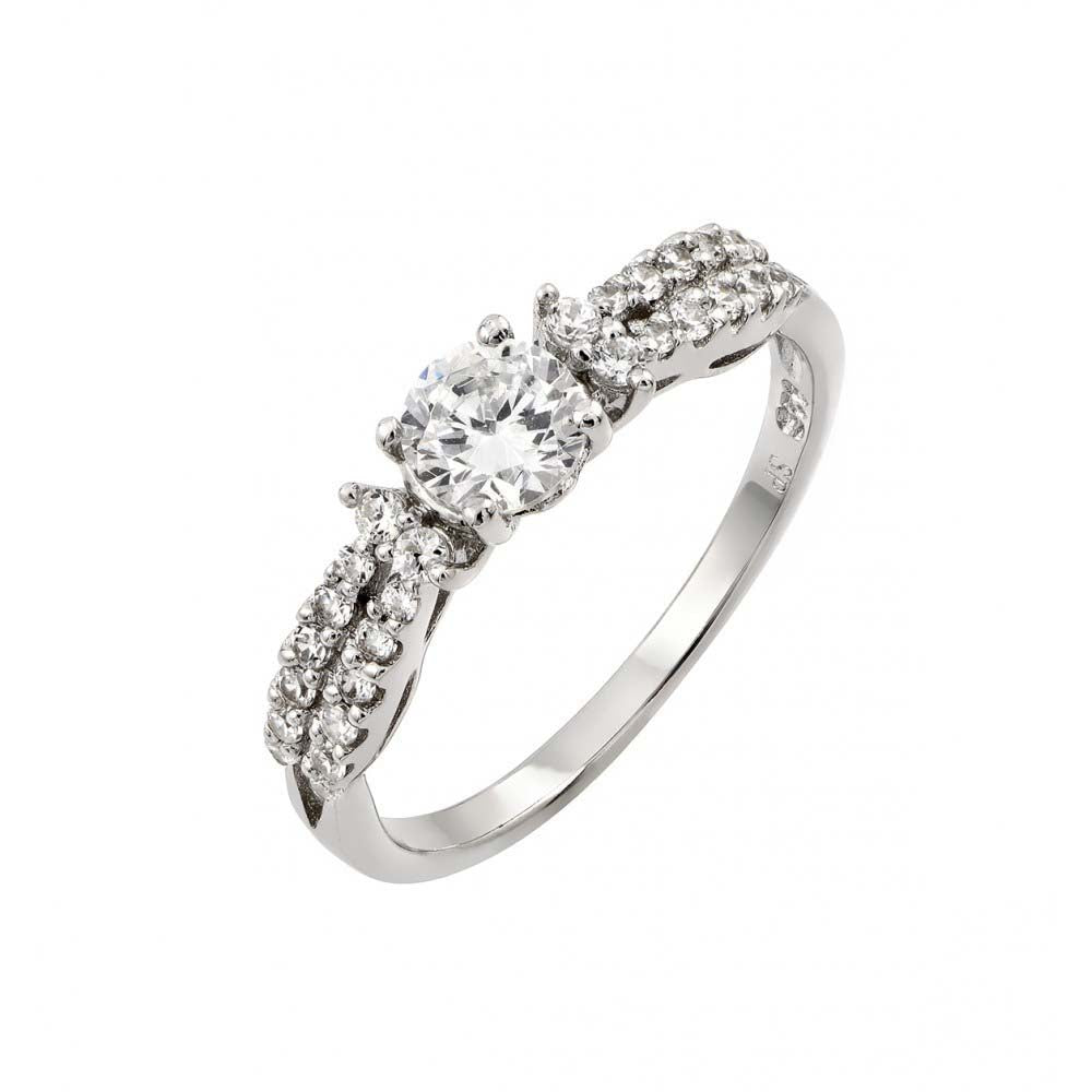 Sterling Silver Classy Solitaire Round Cut Clear Cz Fancy Band Ring Inlaid with CzsAnd Ring Diameter of 5.1MM