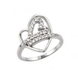 Sterling Silver Trendy Double Open Heart Design Inlaid with Clear Czs RingAnd Ring Dimensions of 16.3MMx16.2MM