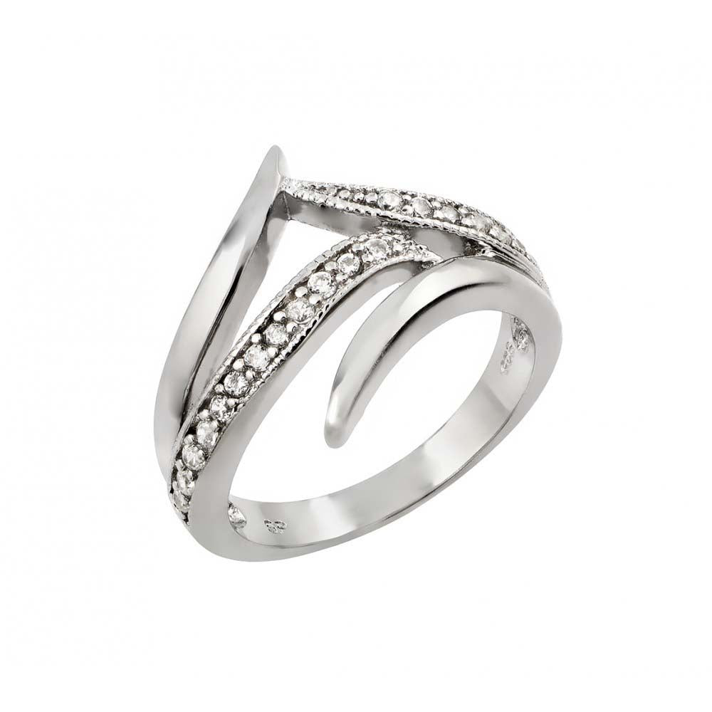 Sterling Silver Fancy Intersecting Line Design Inlaid with Clear Czs RingAnd Ring Dimensions of 15.4MMx20.3MM