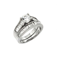 Load image into Gallery viewer, Sterling Silver Elegant 2 Pieces Engagemet Ring Set with Bageutte and Centered Round Cut Clear CzAnd Band Width of 3.8MM and 5.5MM