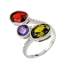 Load image into Gallery viewer, Sterling Silver Multi- Colored Oval and Round Cut Czs Fancy Band Ring Design Inlaid with Clear CzsAnd Ring Dimensions of 23.6MMx16.5MM