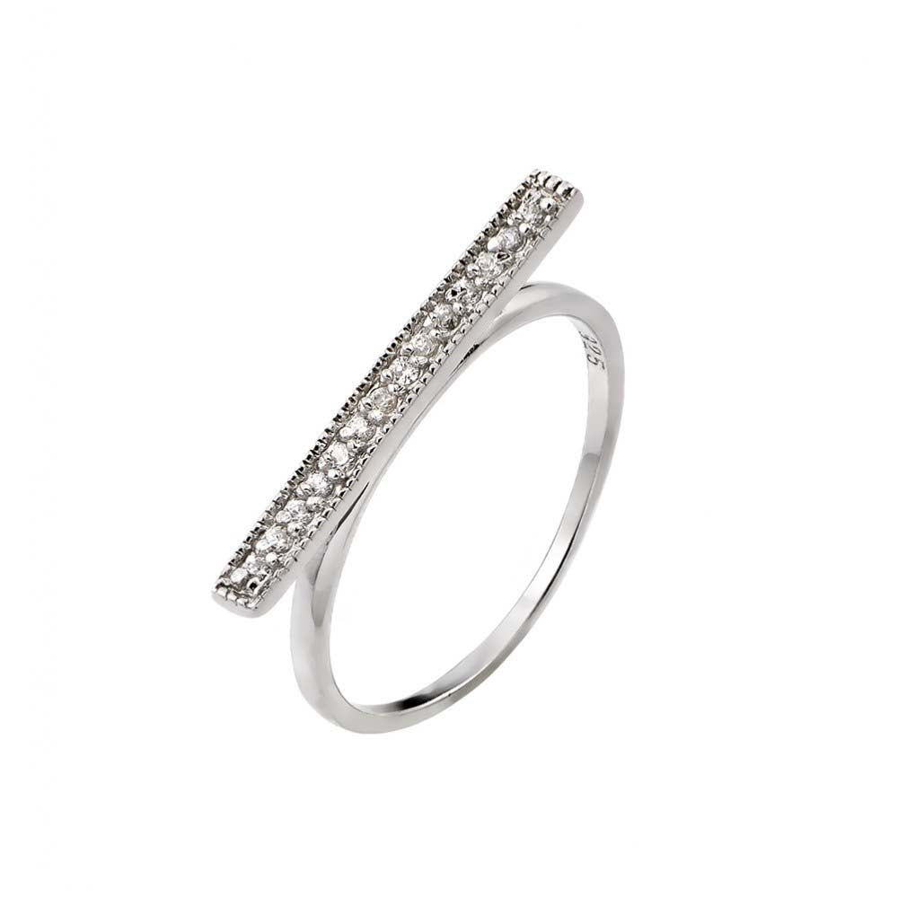 Sterling Silver Fancy Micro Paved Bar Design Ring with Ring Dimensions of 21.6MMx2.5MM