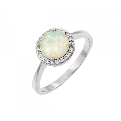 Sterling Silver Rhodium Plated Opal Clear Cluster CZ Ring