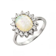 Load image into Gallery viewer, Sterling Silver Rhodium Plated White Opal Center Clear CZ Sun Ring