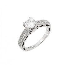 Load image into Gallery viewer, Sterling Silver Rhodium Plated Clear Pave Set CZ Solitaire Ring