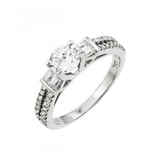 Load image into Gallery viewer, Sterling Silver Rhodium Plated Clear Round and Baguette CZ Ring