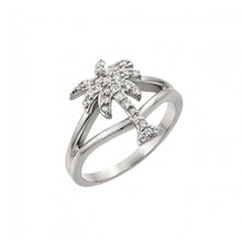 Load image into Gallery viewer, Sterling Silver Rhodium Plated Pave Set Clear CZ Palm Tree Ring