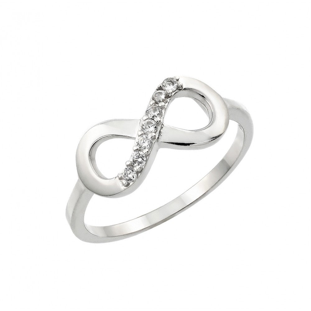 Sterling Silver Rhodium Plated Infinity Eight Round Clear CZ Ring