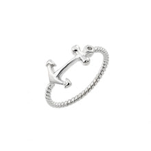 Load image into Gallery viewer, Sterling Silver Rhodium Plated Round Clear CZ Anchor Rope Ring