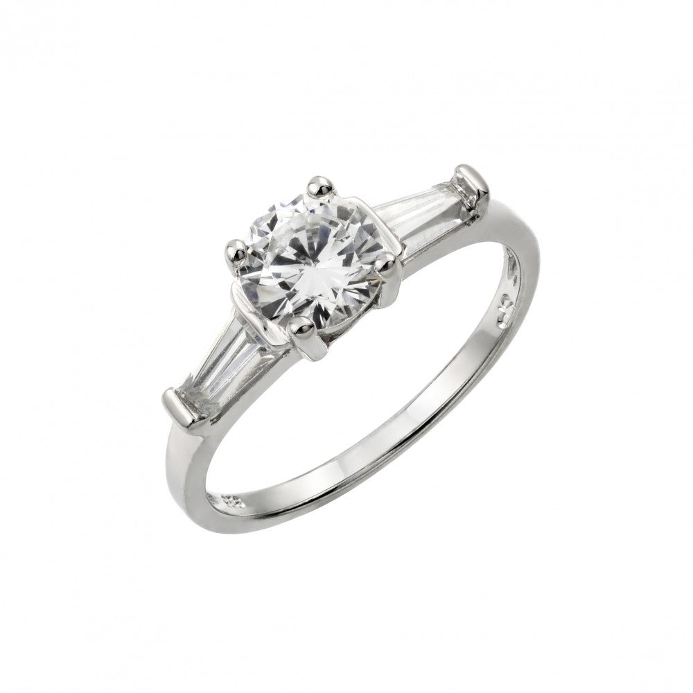 Sterling Silver Rhodium Plated Round CZ Ring