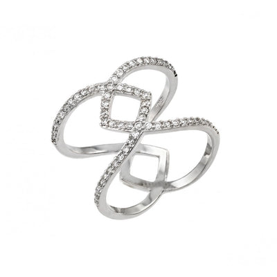 Sterling Silver Rhodium Plated Entwined Cross Clear CZ Ring