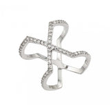 Sterling Silver Stylish Cross X Band Ring Embedded with Clear Czs