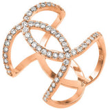 Sterling Silver Rose Gold Plated X Cross Wrap Band Ring Embedded with Clear Czs