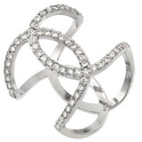 Sterling Silver Rhodium Plated X Cross Wrap Band Ring Embedded with Clear Czs