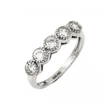 Load image into Gallery viewer, Sterling Silver Classy Band Ring Set with Five Round Cut Clear Czs on Fancy Bezel Setting