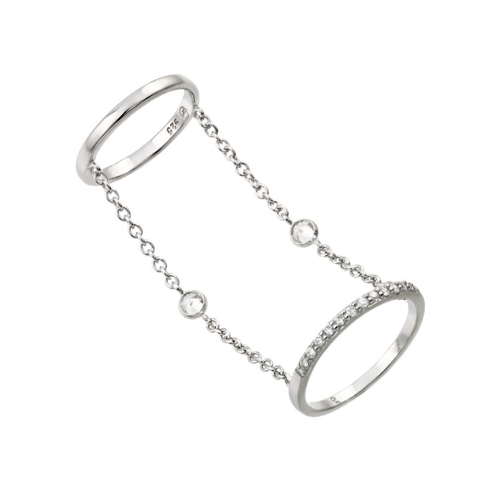 Sterling Silver Rhodium Plated Small Round CZ Slave Wire Ring