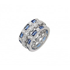 Sterling Silver Rhodium Plated Blue Baguette And Round Clear Eternity RingAnd Dimensions 11mmAnd Width 3mmx2mmAnd Thickness 2mmx4mm