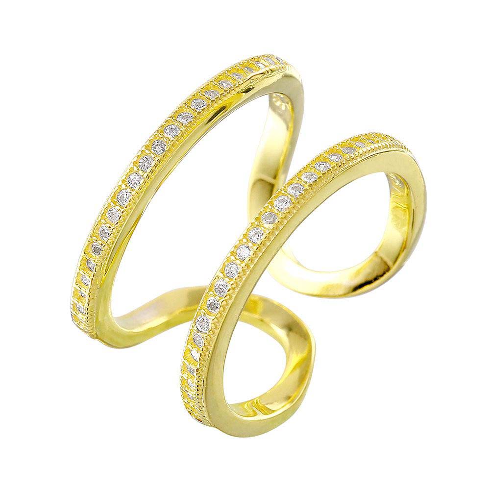 Sterling Silver Nickel Free Gold Plated Entangling Shaped Ring With CZ StonesAnd Width 1mm