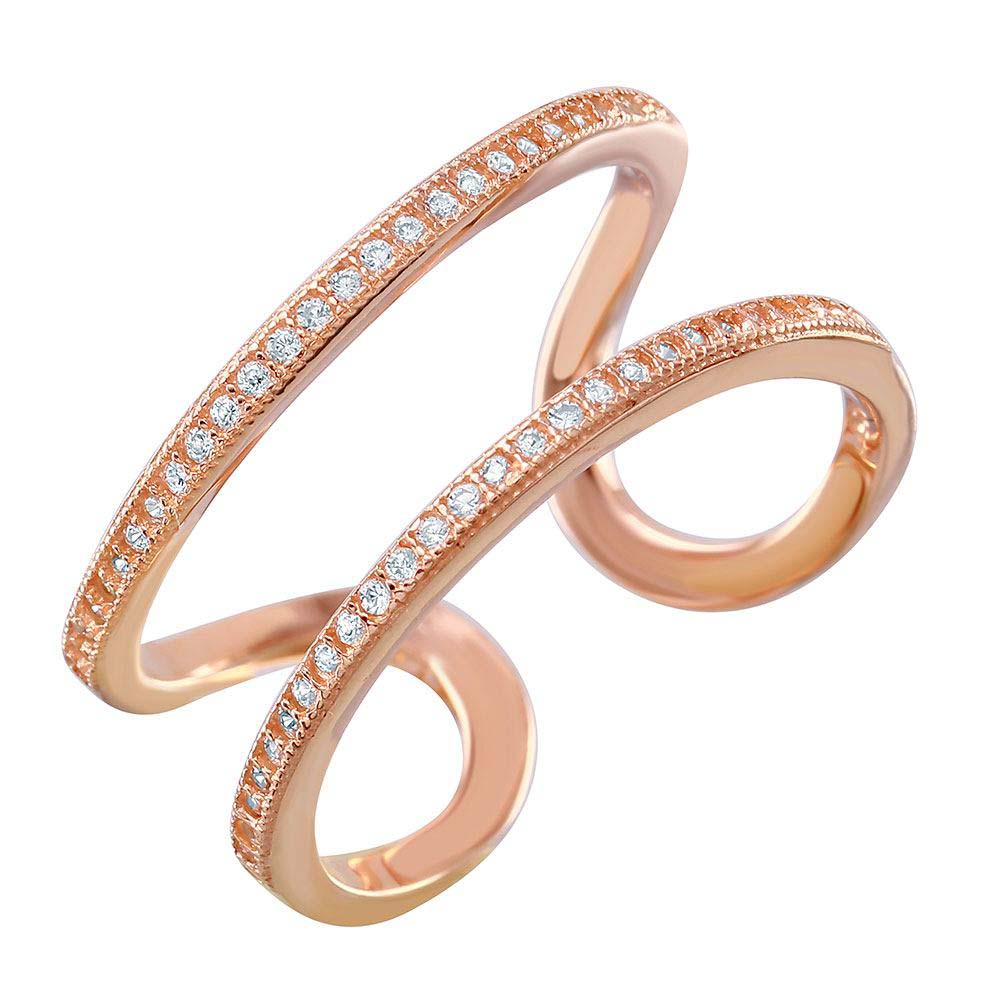 Sterling Silver Rose Gold Plated Entangling Shaped Ring With Cz Stones