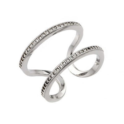 Sterling Silver Rhodium Plated Entangling Shaped Ring With CZ Stones