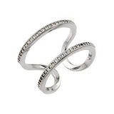 Sterling Silver Rhodium Plated Entangling Shaped Ring With CZ Stones