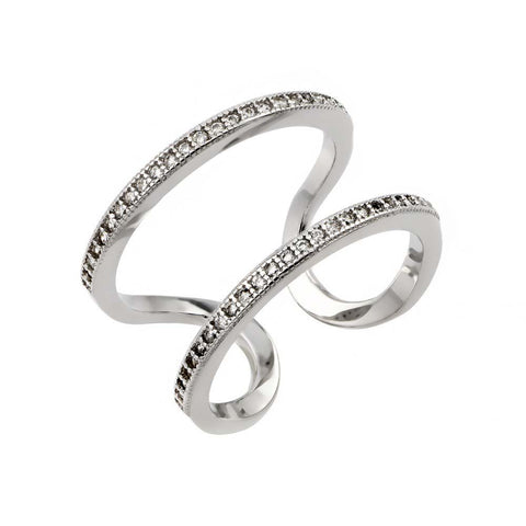 Sterling Silver Rhodium Plated Entangling Shaped Ring With CZ Stones